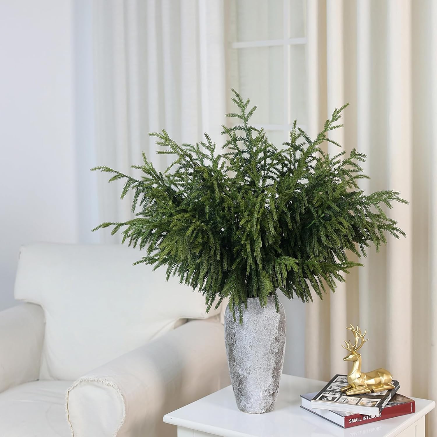 Real Touch Norfolk Pine Branch - 36" Artificial Christmas Green Plants Branches Faux Greenery Stem Fake Pine Picks for DIY Crafts Garland Wreath Xmas Indoor Outdoor Home Decor (4 Pcs) - Image 3