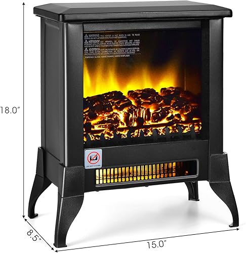Miniatura 5 de Tangkula Estufa eléctrica de chimenea de 18 pulgadas, calentador de chimenea independiente de 1400 W con efecto de llama realista, temperatura