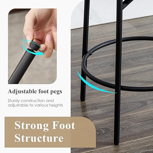 Miniatura 4 de Boucle - Juego de 2 taburetes de mostrador sin espalda, modernos taburetes de bar con asiento redondo y patas de metal, silla de altura de mostrador