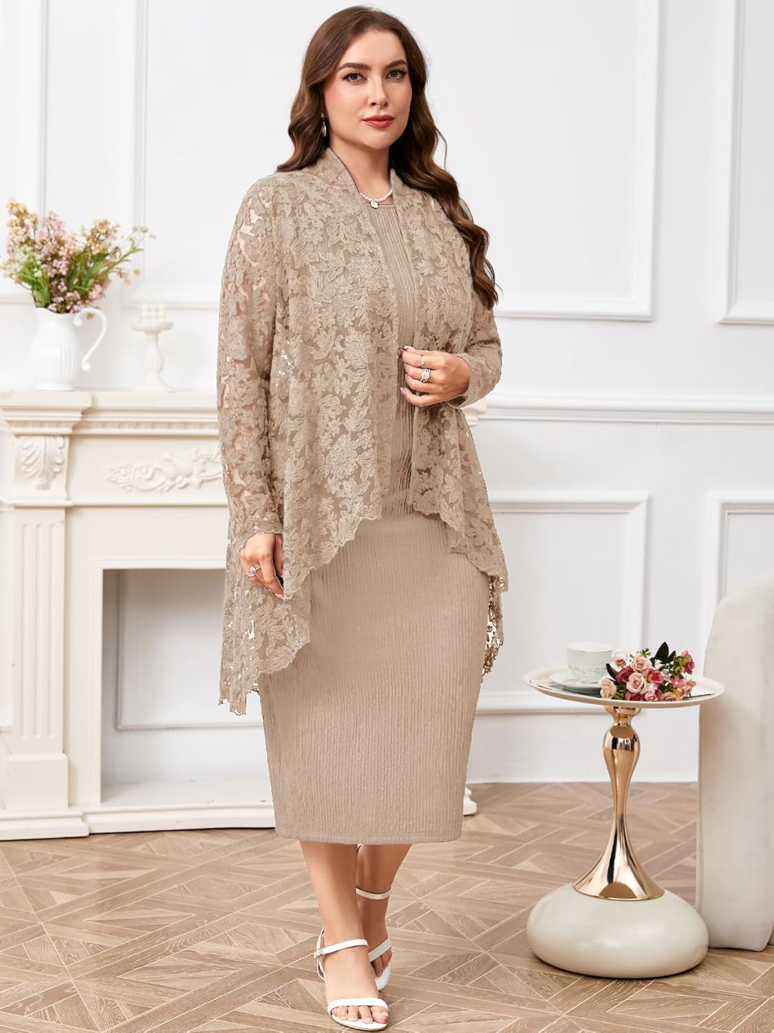 Plus Size Formal Dress Suit 2 Pcs Mother of The Bride Groom Dresses Set with Lace Jacket Elegant Dressy Outfits - Image 5