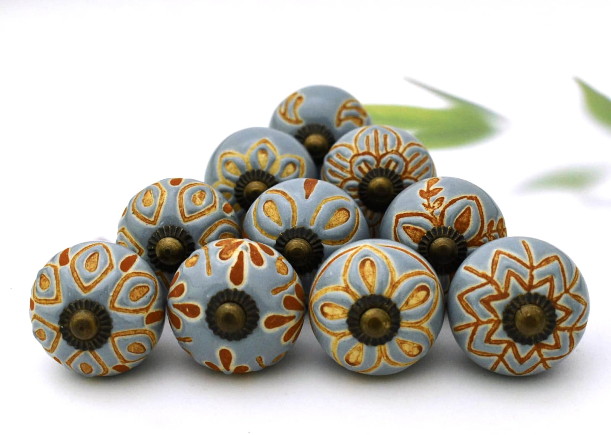 ARTISNO Set of 10 Ceramic Knobs Grey Color for Kitchen Cabinets Furniture Bathroom Cupboards Dresser Drawers Chest Pulls Handmade Pottery Decorative Colorful Handles Knobs - Image 2