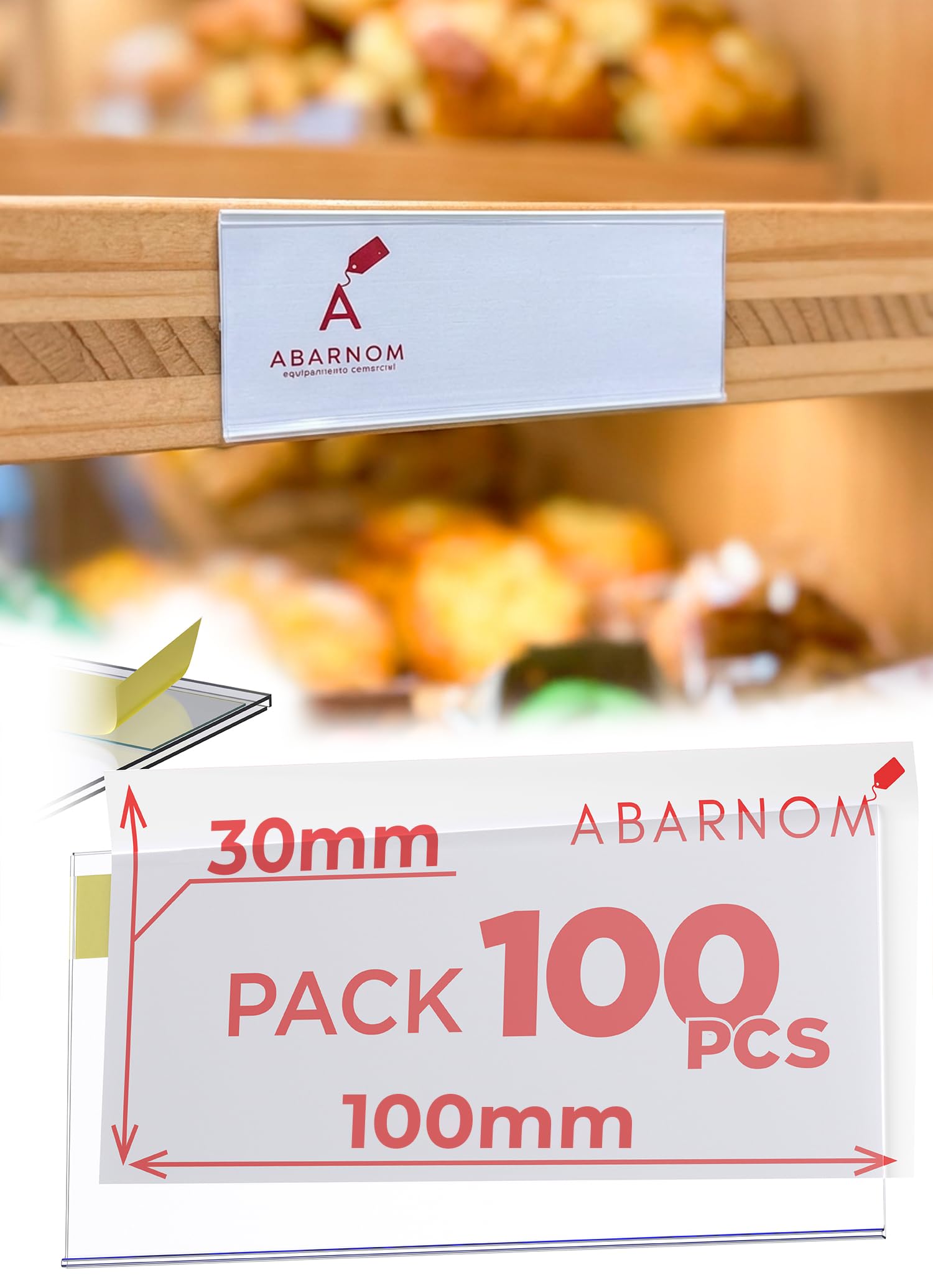 100 Unidades de Porta Etiquetas Autoadhesivas de 30mm x 100mm blancas, Portaprecios Adhesivos Individuales de 100mm, Carteles para Precios, Etiquetas para Precios, Etiquetas Adhesivas