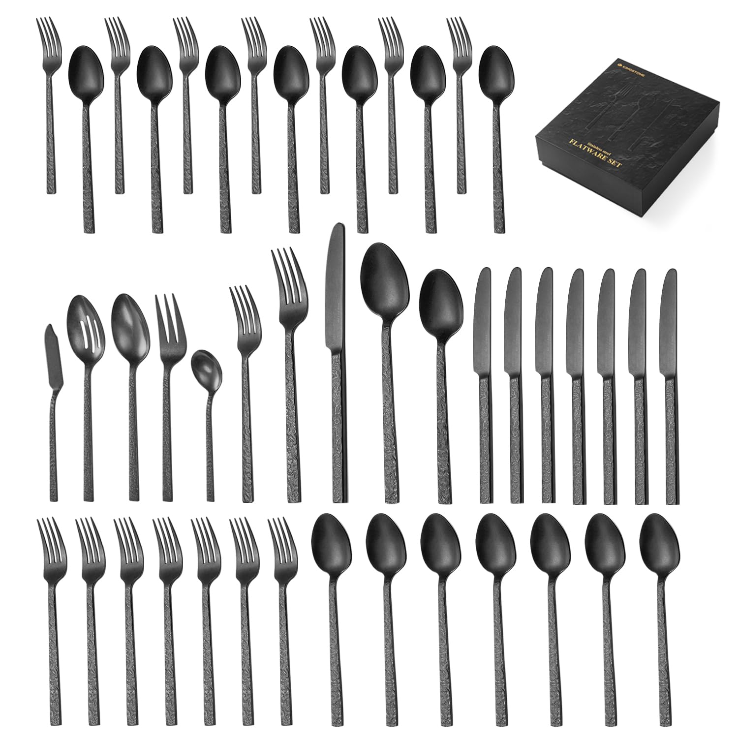 Black Hammered Silverware Set - 45 Pcs for 8 -1