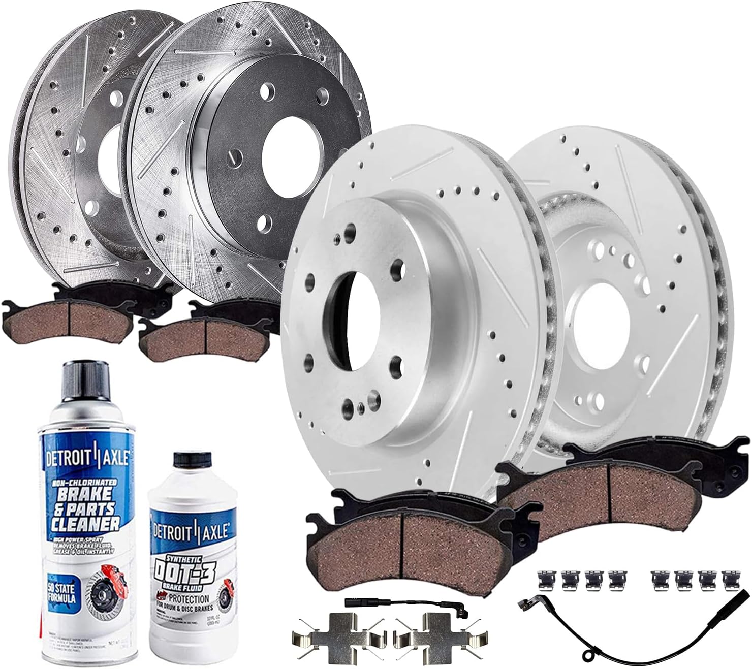 Detroit Axle - Brake Kit for Chevrolet GMC Silverado Sierra 1500 Yukon Tahoe Escalade ESV Drilled Slotted Brake Rotors Ceramic Brakes Pads Replacement : 13.50" inch Front and 13.58" inch Rear Rotors