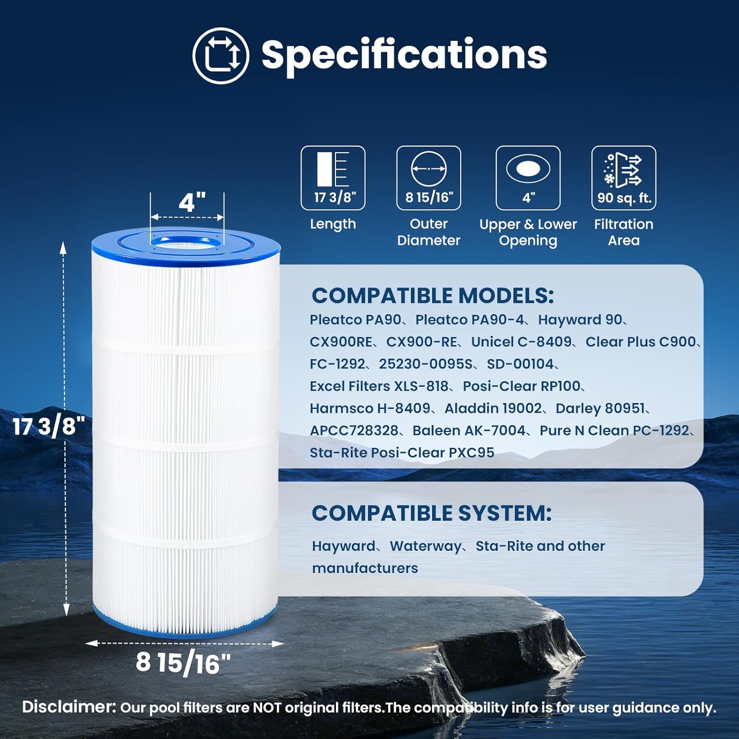 Pool Filter Compatible with Hayward CX900RE, C900, Pleatco PA90, Unicel C-8409, Filbur FC-1292, Sta-Rite PXC95, Easy to Clean and Reuse, Advanced Filtration System for Longer Life - Image 2