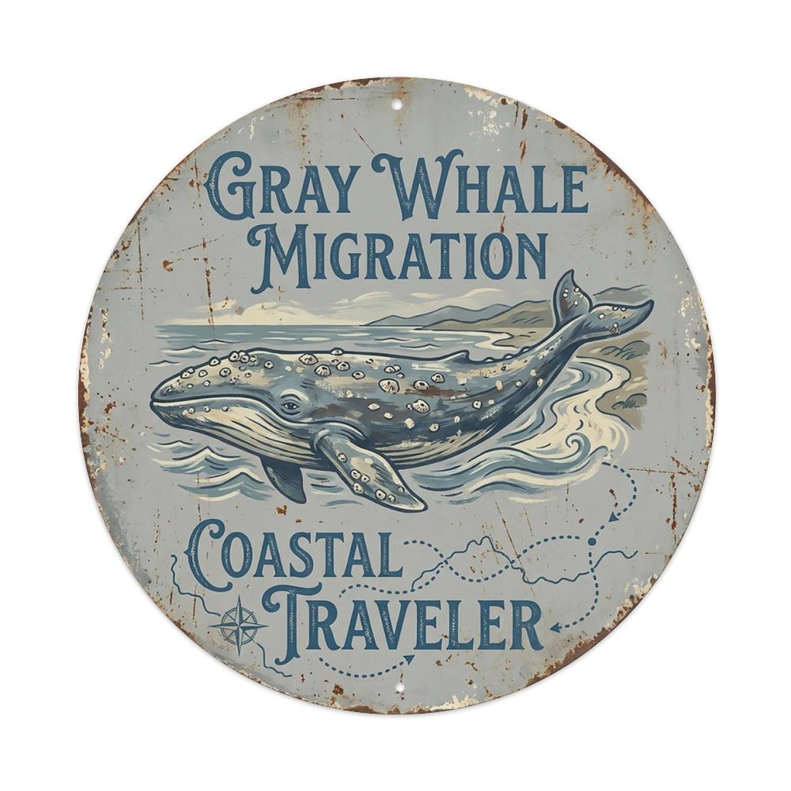 Cxhjca 8X8inch(20X20cm) Gray Whale Migration Coastal Traveler Metal Tin Sign
