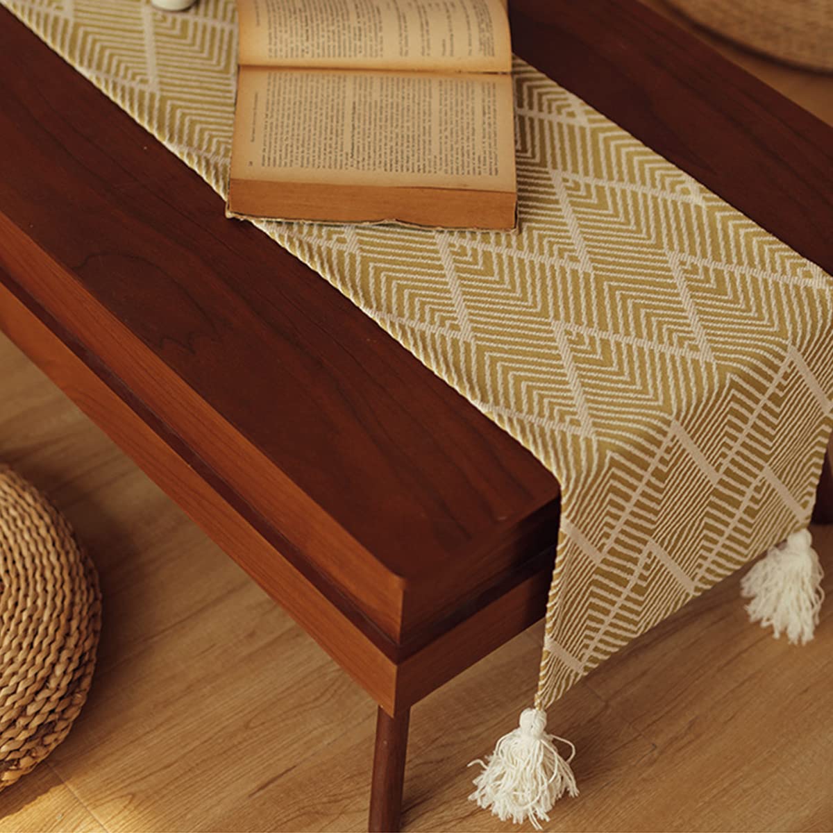 Runner da tavola in cotone e lino, stile rustico, lavabile in lavatrice, decorativo, per mobile TV, tavolino da caffè, letto, 30,5 x 240 cm
