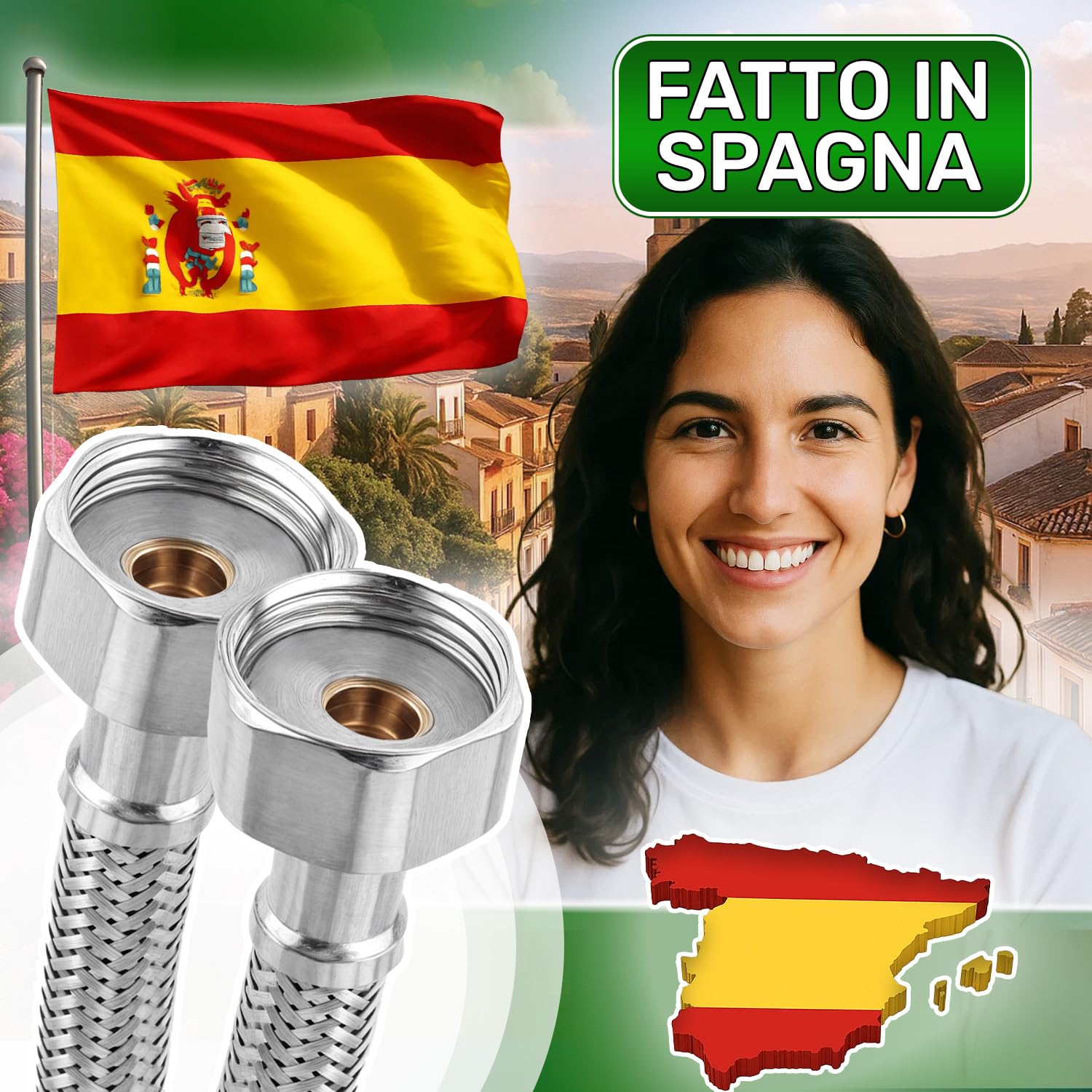 Tubo Corazzato 20 cm Femmina 1/2” x Femmina 1/2” DN8 DE13 - Tubo Flessibile Realizzato in Acciaio Inox Temperatura max 70°C Pressione di Esercizio 10 bar - Garanzia di 5 Anni - ONIX TECH