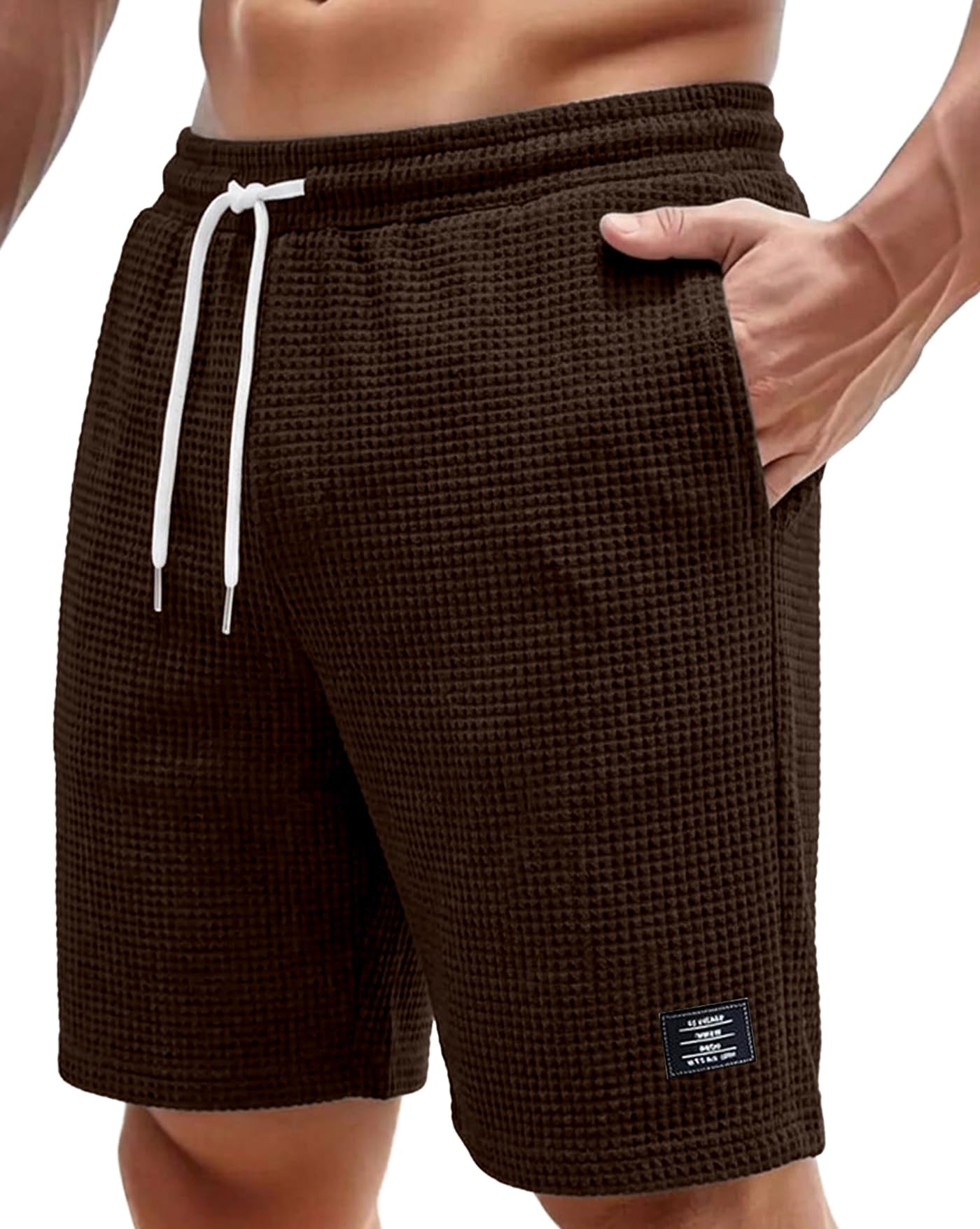Men Solid Drawstring Waist Casual Knee Length Boxers,Solid Men Beige Basic Short's-picture-52