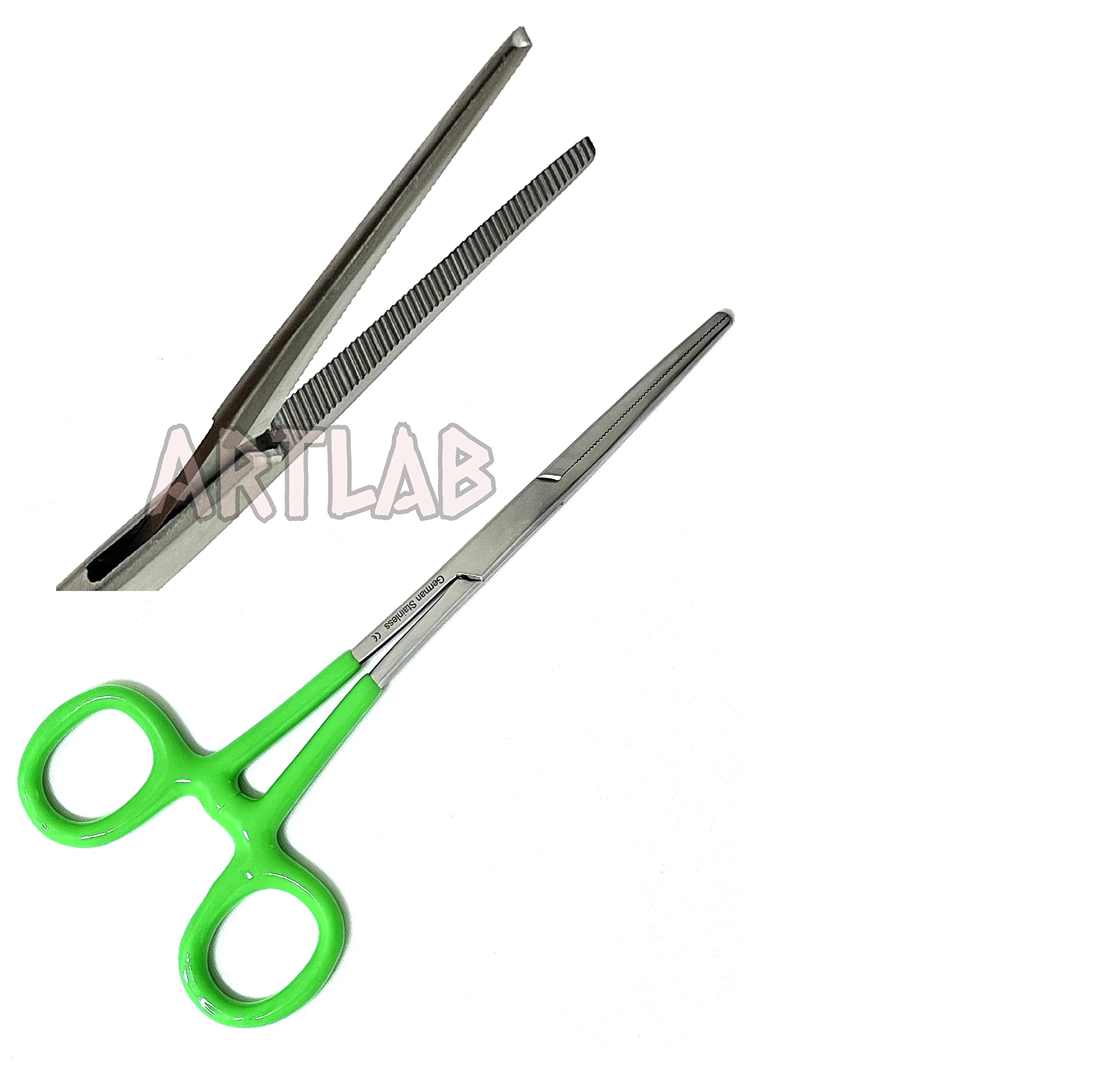 German Vinyl Grip Locking Straight & Curved Hemostat -Hemostat Forceps- Stainless Steel Locking Tweezer Clamps - Ideal Hemostats for Nurses, Fishing Forceps, Crafts and Hobby (Green STR 6.25