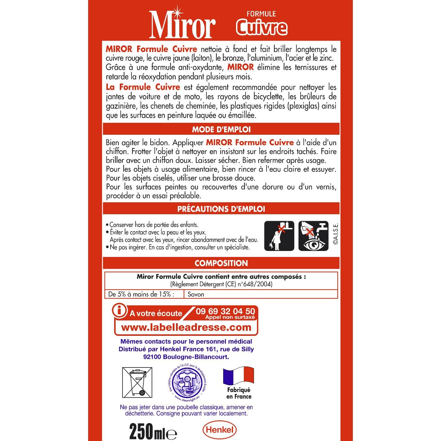 Miror Lot de 3 Nettoyants Métaux (250mL) – Formule Cuivre Nettoie Cuivre, Laiton, Bronze, Aluminium & Acier