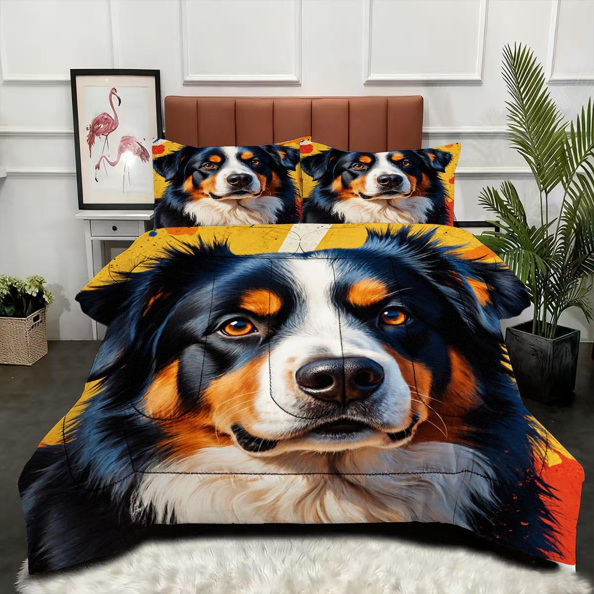 Couette 160x200 cm Chien imprimée avec 2 taies d'oreiller pour lit simple