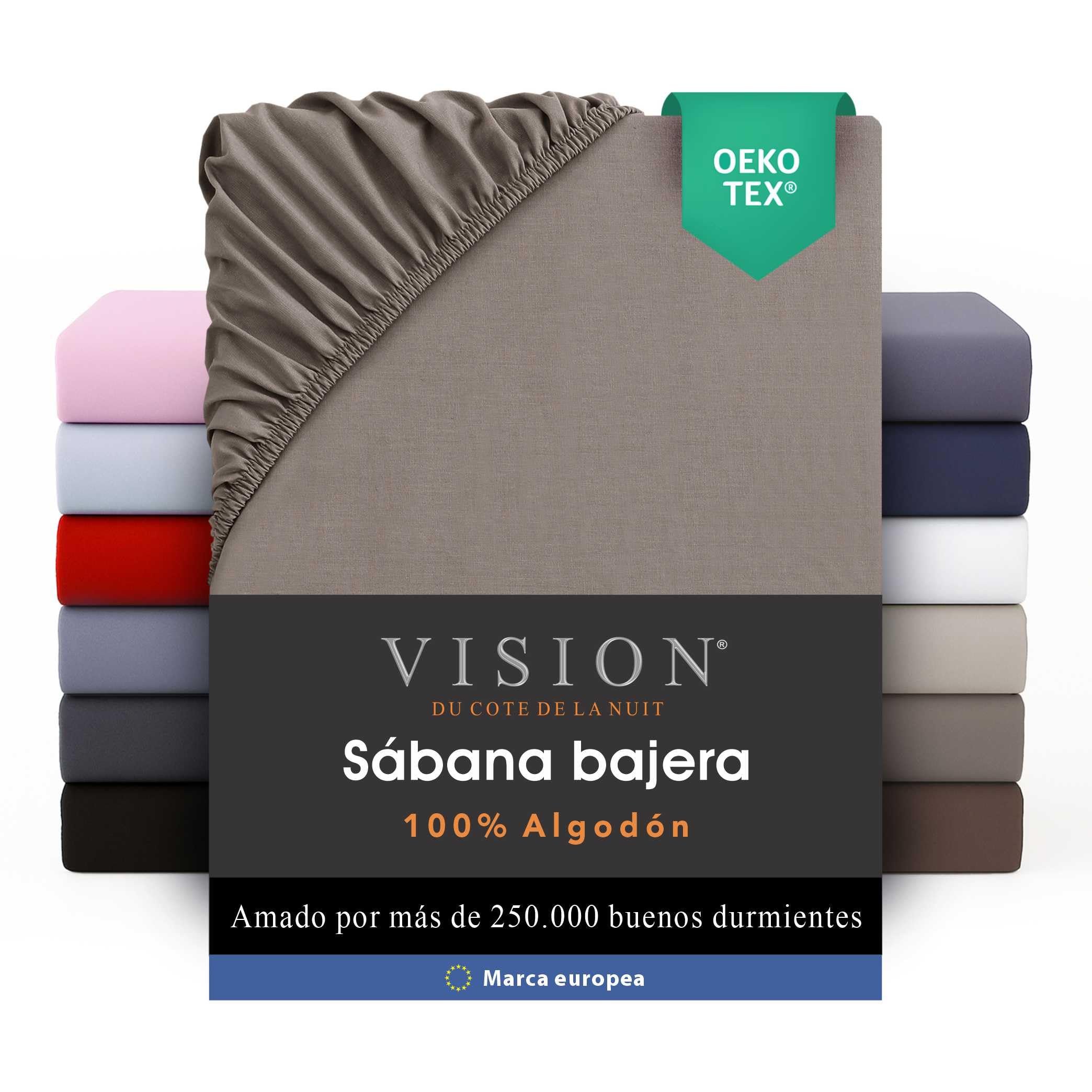 VISION Sábana Ajustable - 100% algodón - Cama Doble (150 x 200 cm) - Esquinas elásticas - Se Adapta a colchones de hasta 30 cm - Certificación Oeko-Tex - Lavable a máquina - Color: Blanco — view 13