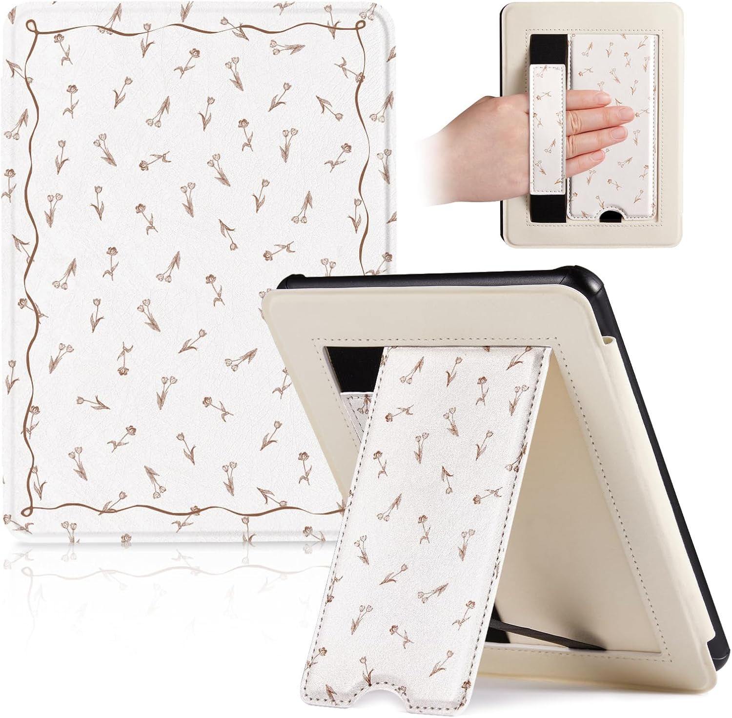 CoBak Lightweight Stand Cute Case for 7" Kindle Paperwhite 12th Gen 2024 and Kindle Colorsoft with Right Hand Strap - Compatible with iPhone MagSafe, for Samsung/Anker Wireless Charging Pads