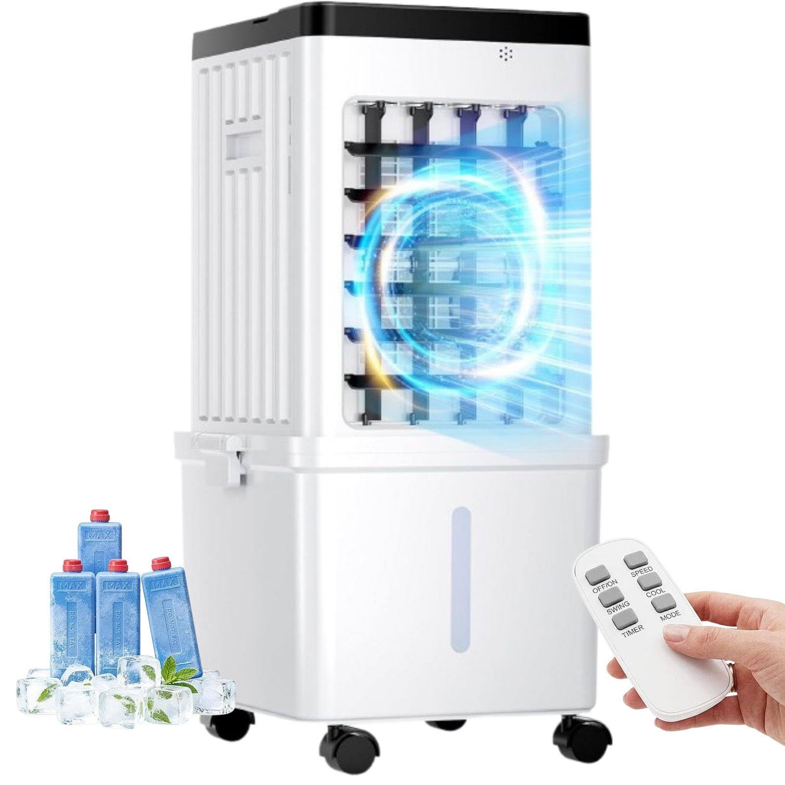 MhWrughts 15L Portable Evaporative Air Cooler Windowless Air Conditioner Fan with 3 Speeds, Large Water Tank and Timer for Home Office Bedroom Mechanical