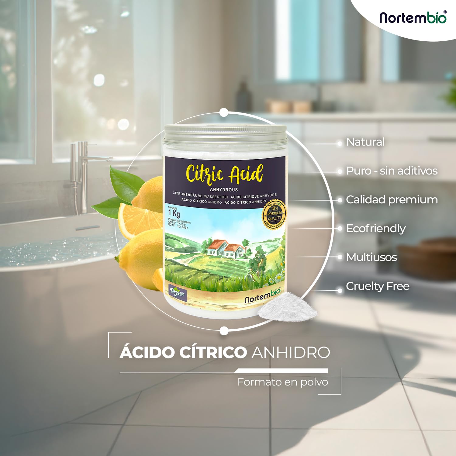 Nortembio Ácido Cítrico 5 kg Puro Anhidro en Polvo Descalcificador Natural