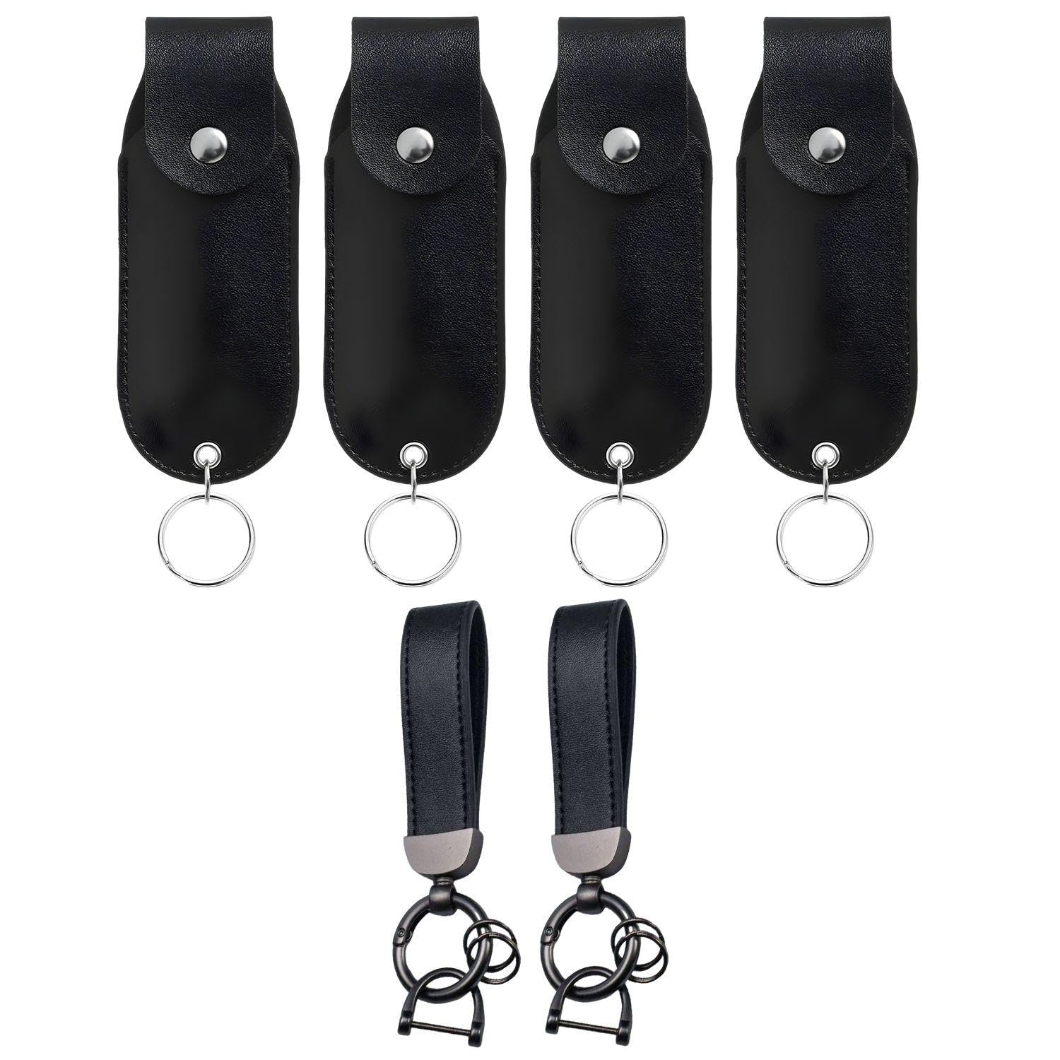 Ejufns Black 4 Spray Holsters And 2 Keychains, Pepper Spray Bags, Small Storage Tools, Suitable For Spray Bottle Protection, Key Storage Management.