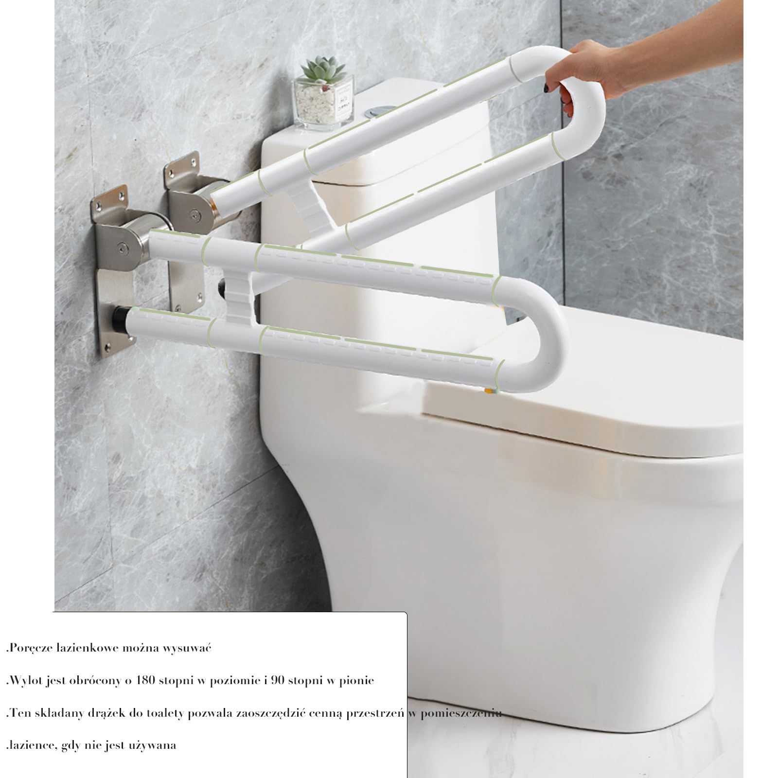 Uchwyt ścienny do toalety, 60 cm dla seniorów, niepełnosprawnych, uchwyt do WC, składany uchwyt pomocniczy do wstawania, antypoślizgowe uchwyty toaletowe dla seniorów (biały, zwykły styl)