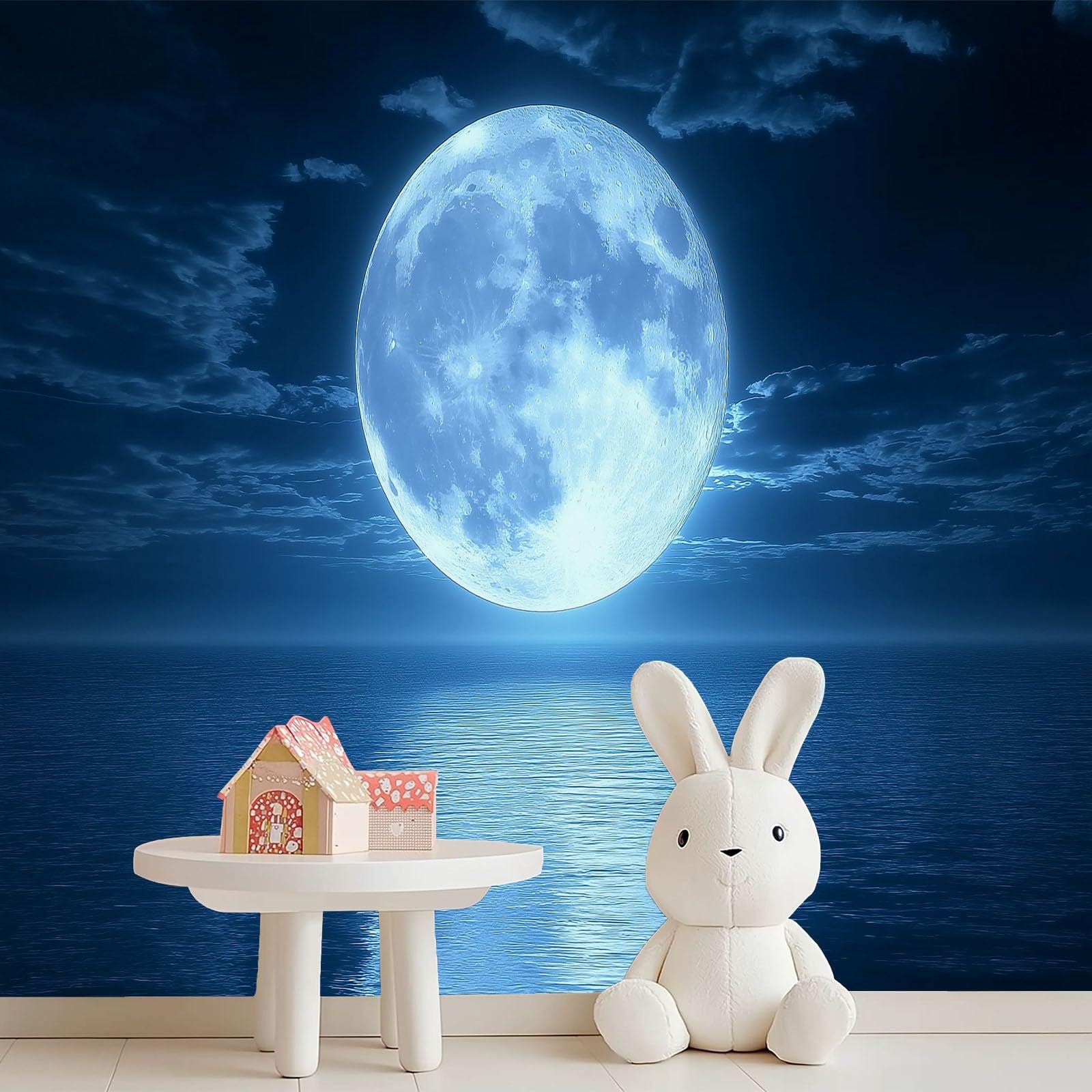 3D Fotomurale Murales Paesaggio fantasy misterioso Carta Parati Adesiva, Chiaro di luna naturale sul lago Non Tessuto Decorazione Parete, 300 x 210 cm Parete Camera da Letto Pareti Murale