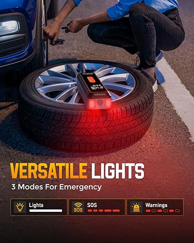 Miniatura 7 de Neverland Tire Inflator Portable Air Compressor - with High Capacity Battery, 150 PSI Air Pump for Car Tires, Electric Bike Tire Pump with Pressure