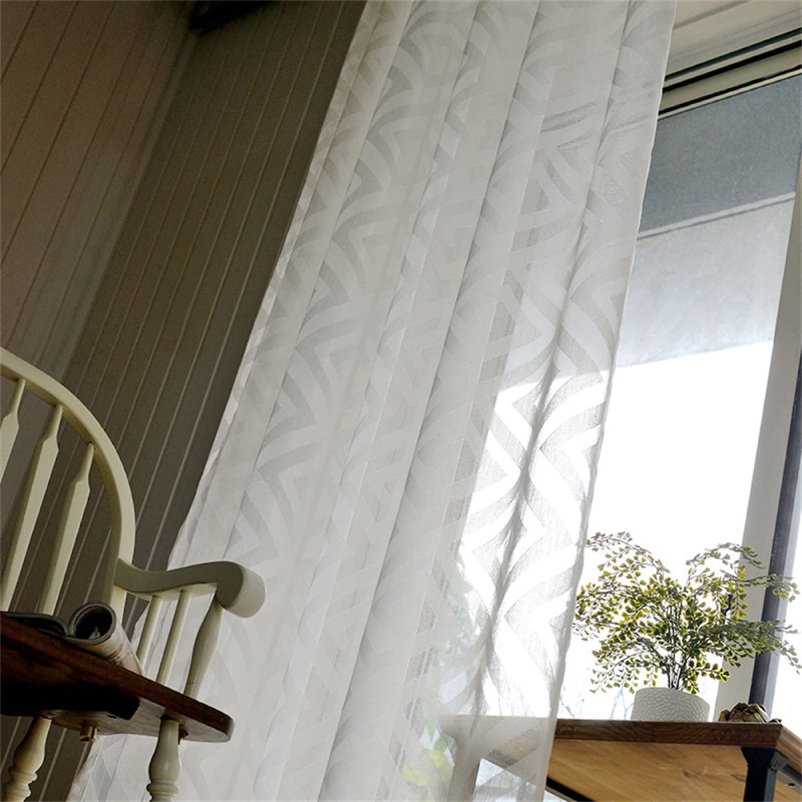 Translúcida Cortinas Visillo con Ollaos, Cheque Blanco Cortina de Voile con Bordadas,Juego de 1 Cortinas, de la luz Solar Mientras Protege Algo de privacidad para salón Habitacion 1x220x270CM