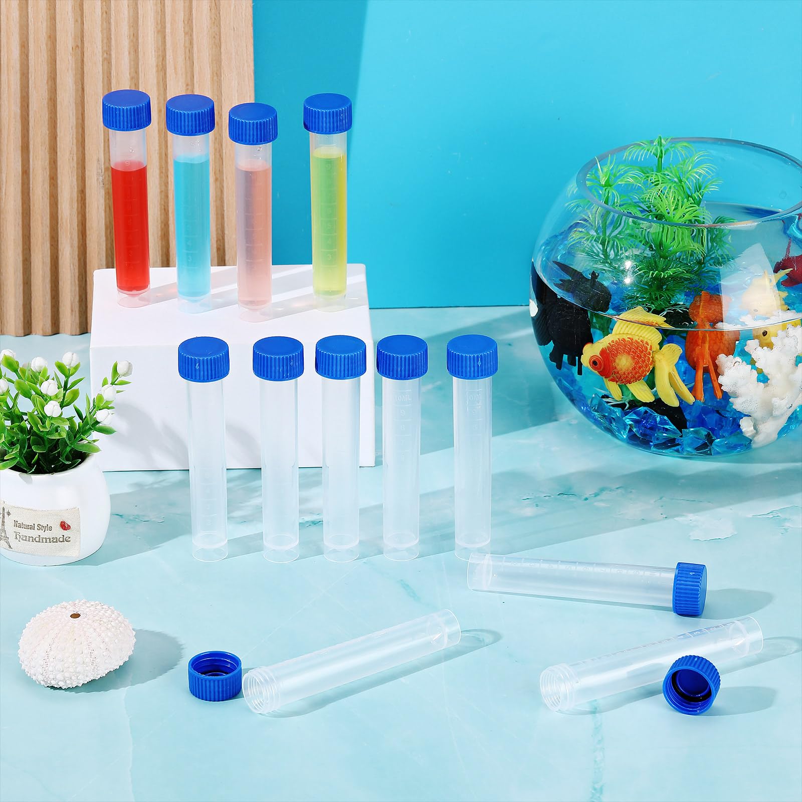 Konohan 12 tubos de ensayo de repuesto para kits de prueba de acuario, tubos de ensayo autoportantes de plástico congelado de 10 ml con línea de escala para pruebas de agua de acuario