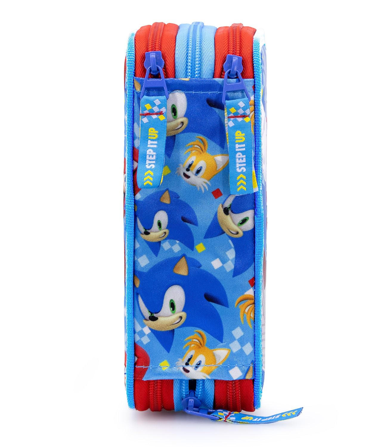 Astuccio scuola 3 zip Sonic The Hedgehog 3 Zip con 44 articoli (blu chiaro/rosso), 20×15×6 cm - Prodotto ufficiale SEGA
