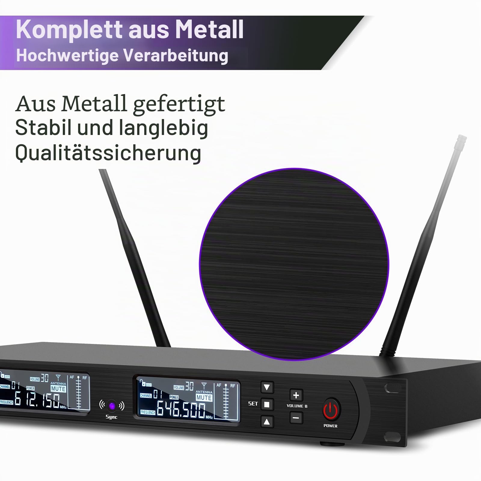 Depusheng DR666 Professionelles drahtloses Karaoke Mikrofon doppeltes drahtloses Handmikrofon Metallgehäuse 100 Meter Langer Empfang speziell für die Bühne der Bar