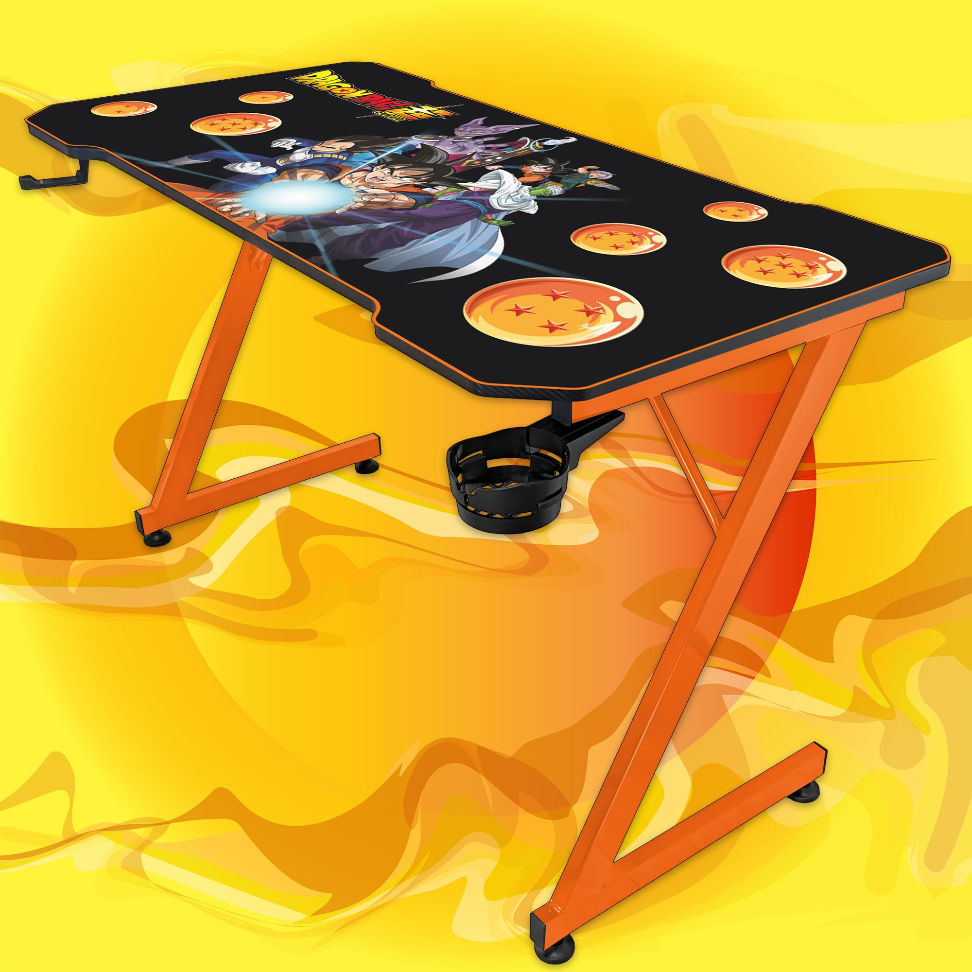 SUBSONIC - Scrivania da gaming ergonomica con finitura in carbonio e tappetino per mouse XXL Dragon Ball per PC Gaming - Licenza ufficiale - Piano nero e base arancione