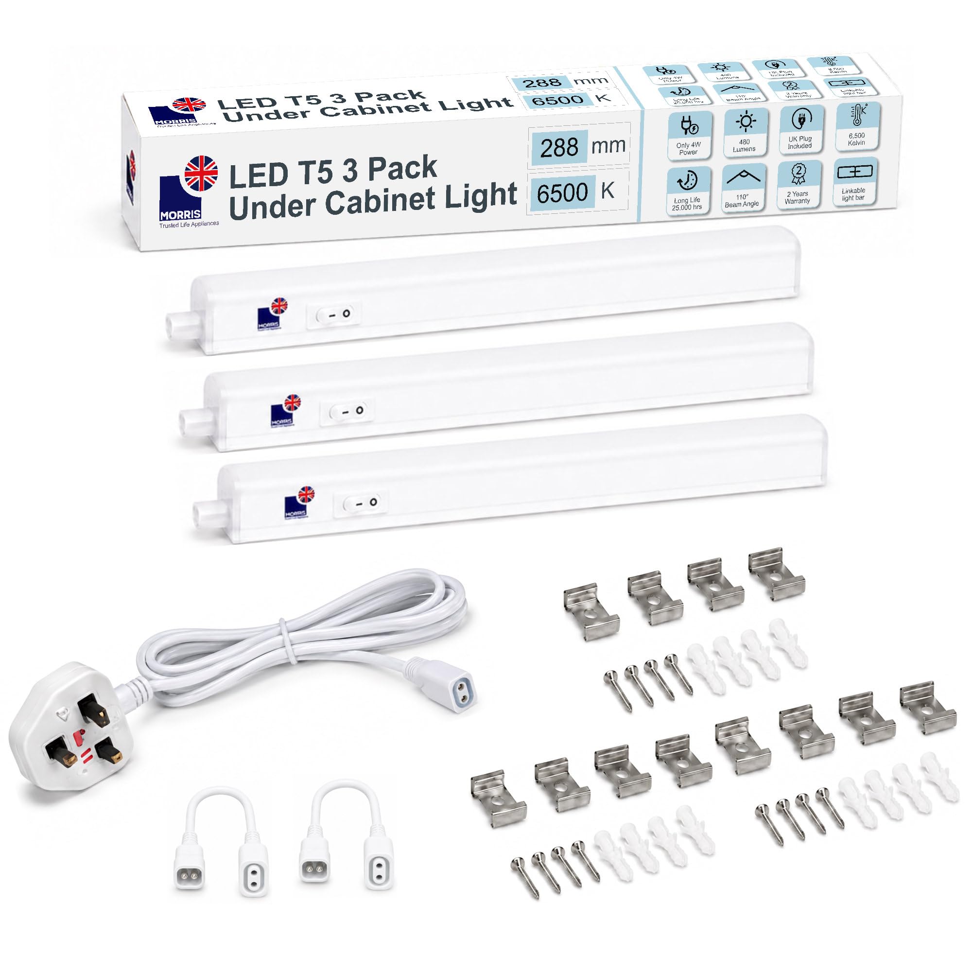 Morris LED Under Cabinet Kitchen Lighting Linkable - 3000K, 288mm โ image 1