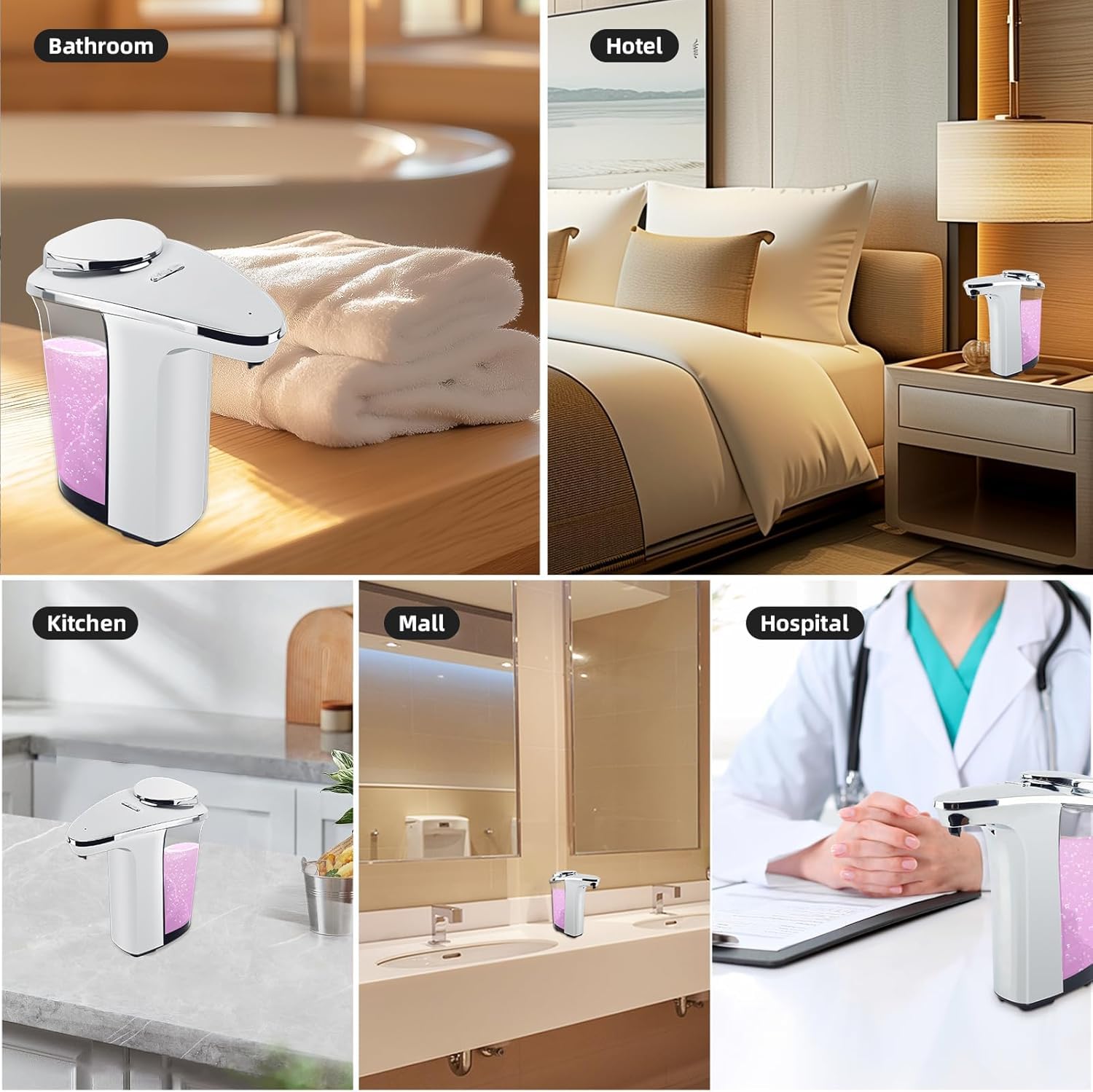 Dispensador automático de jabón, dispensador de jabón de manos y platos sin contacto, funciona con pilas, dispensador de jabón líquido con sensor, 480 ml para fregadero de cocina, baño
