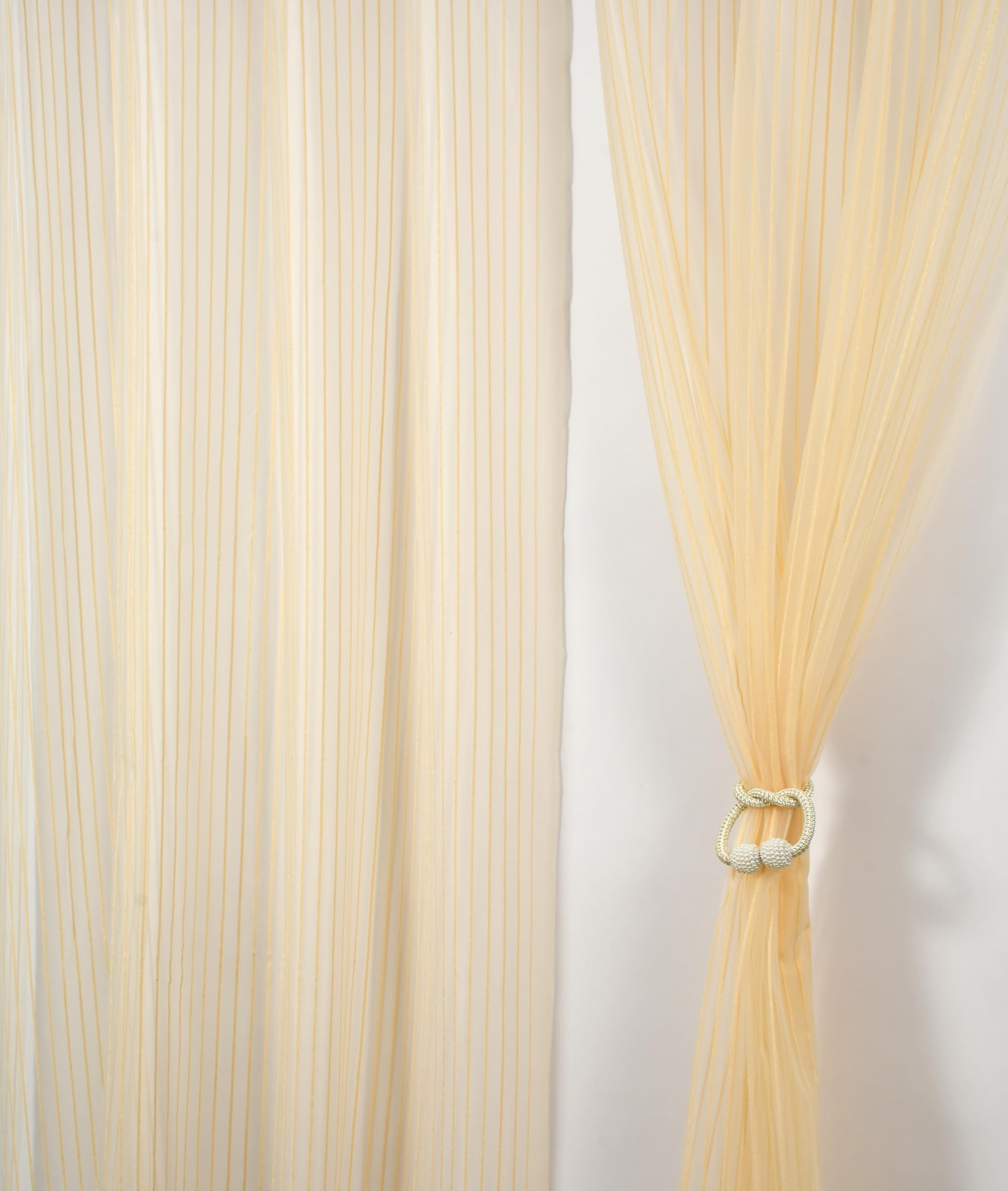 Homefab India Polyester 2 Piece Sheer Strips Door Curtain - 7 Feet, Beige