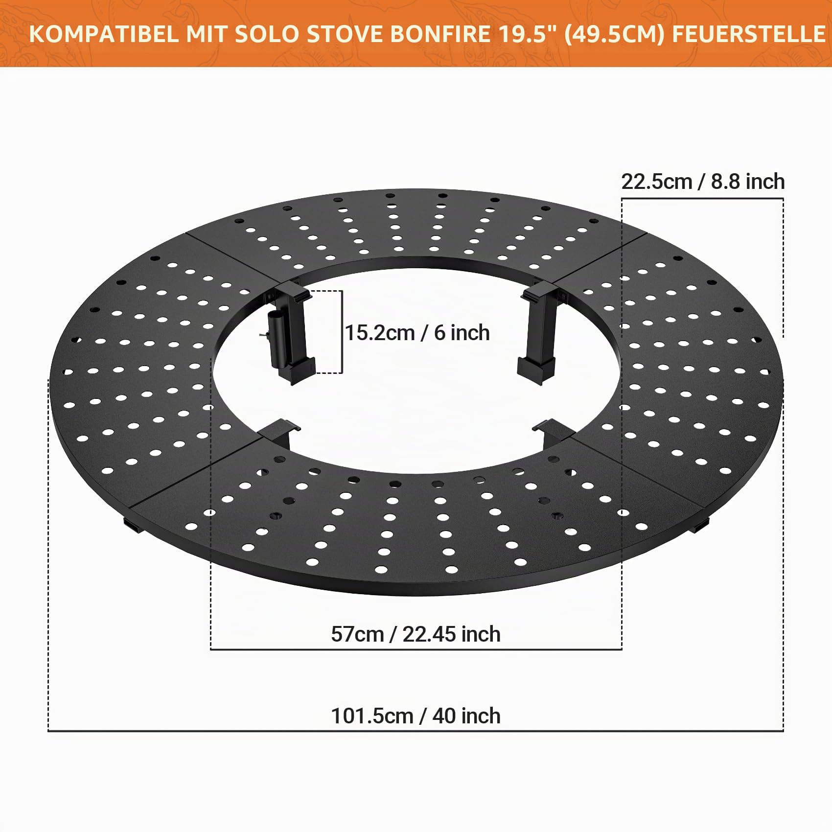 onlyfire Feuerstelle Surround Tischplatte für Solo Stove Bonfire 19.5"/49.53cm Feuerschale, Runde Feuerstellen-Tischplatte für Getränke und Speisen, Abnehmbar Surround Feuerstellentisch