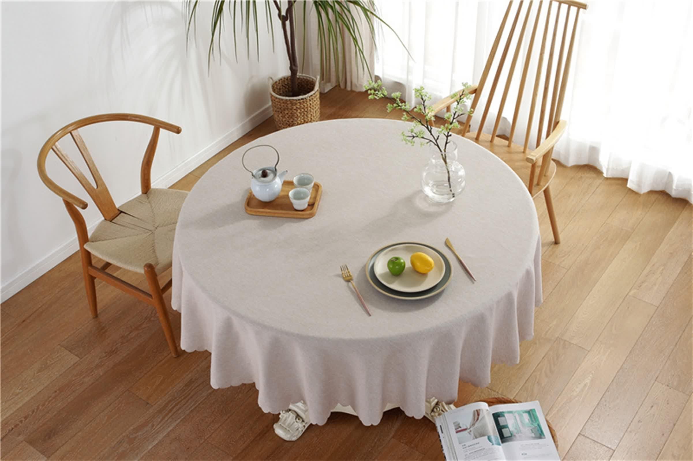 Party Tischdecken, Runde Tischdecken Khaki Polyester Einfarbig Table Cover Round 160CM für Geburtstag Hochzeit