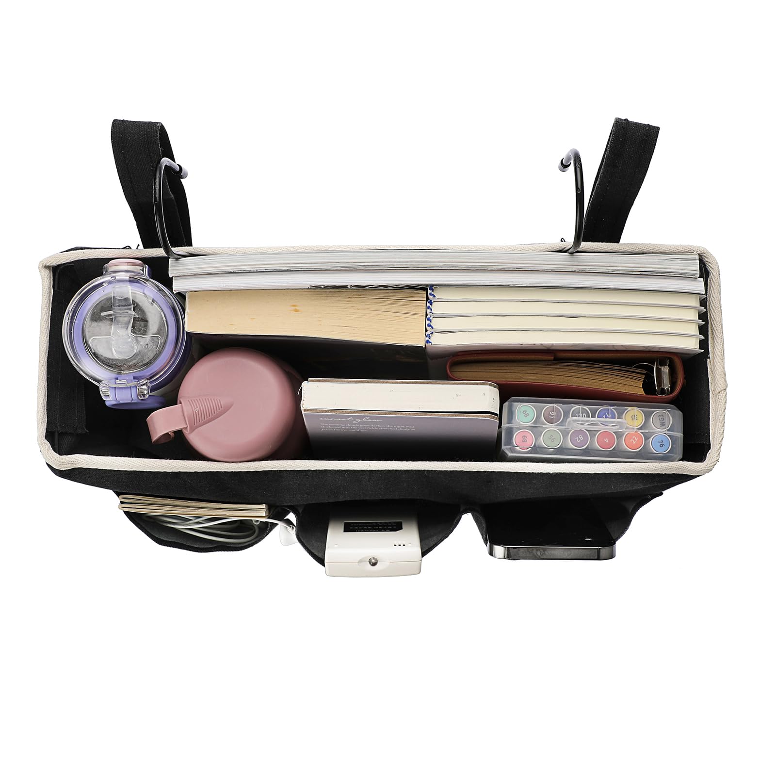 Organizzatore Sosposo Da Comodino In Tessuto Oxford | Borsa Portaoggetti Con 5 Tasche E Nastro Regolabile | Cesto Da Letto Impermeabile Per Telefono, Libri, Telecomando (Blu Scuro) - 3