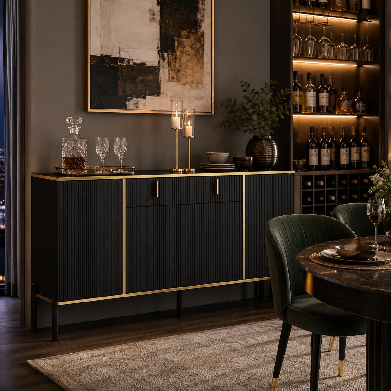 Credenza con 4 ante e 1 cassetto, ripiano regolabile, cassettiera, armadio da cucina, buffet con gambe in metallo per ingresso