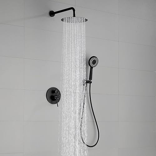 Miniatura 2 de Sistema de ducha negro mate, juego de grifo de ducha con cabezal de ducha de acero inoxidable de 10 pulgadas, juego de ducha con kit de moldura de