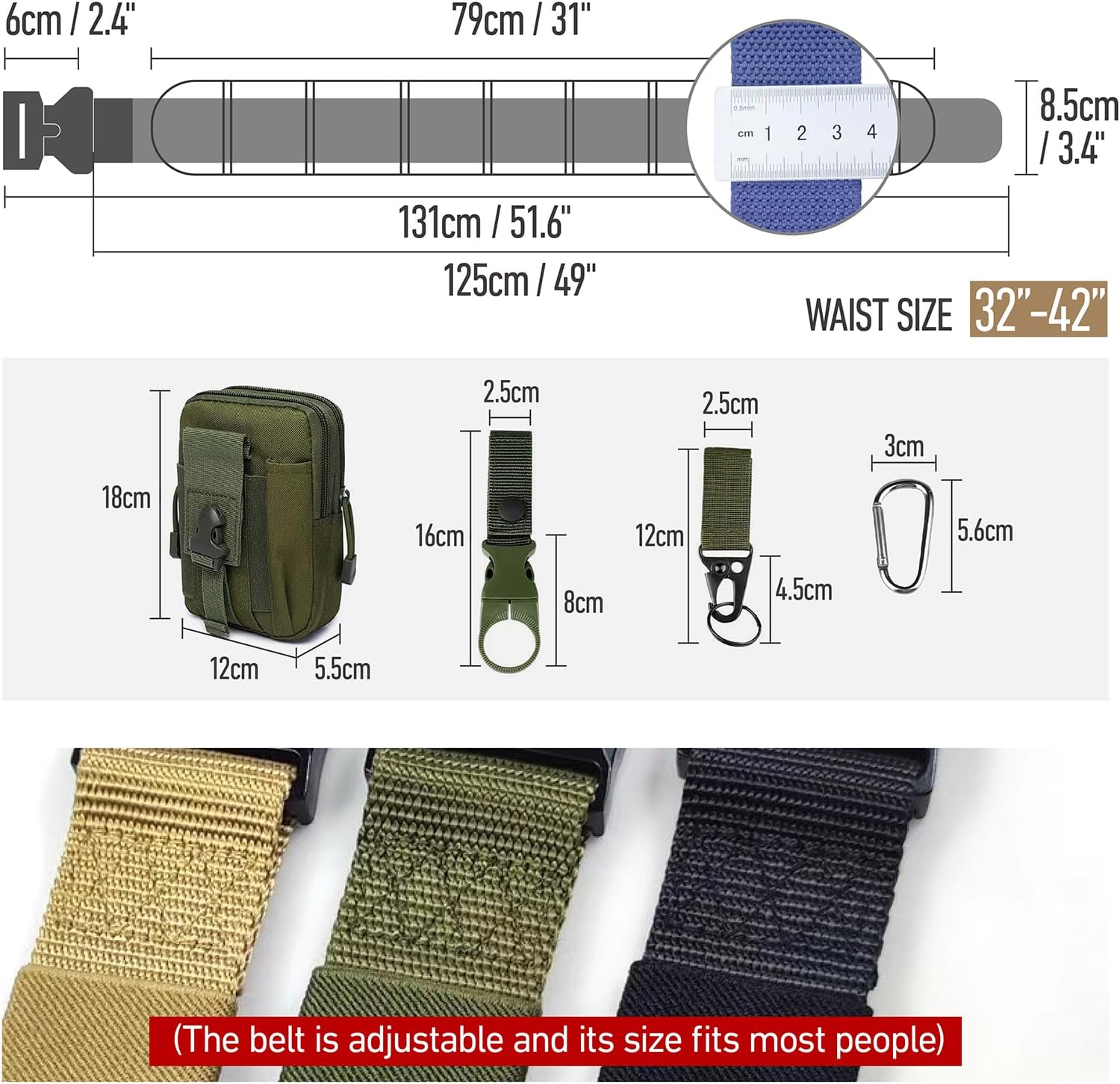 Tactical Battle Belt Molle Belts with Pouches for Sports Outdoors Hunting