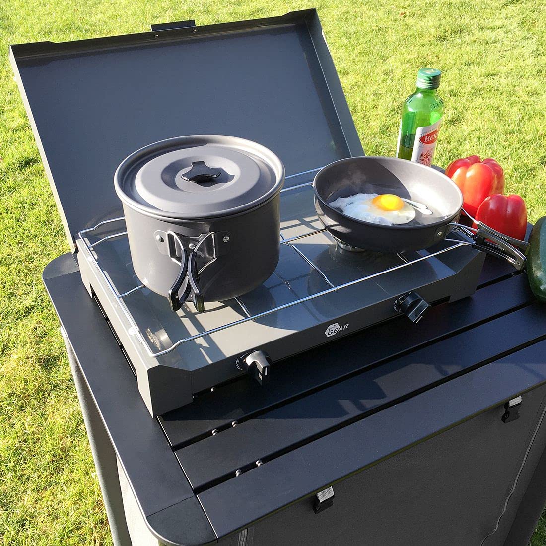 yourGEAR Ranger V - 7-teiliges Camping Kochgeschirr Set für 4-5 Personen - Langlebiges, antihaftbeschichtetes Aluminium - Topf Pfannen Set im Netzbeutel für Camping und Outdoor