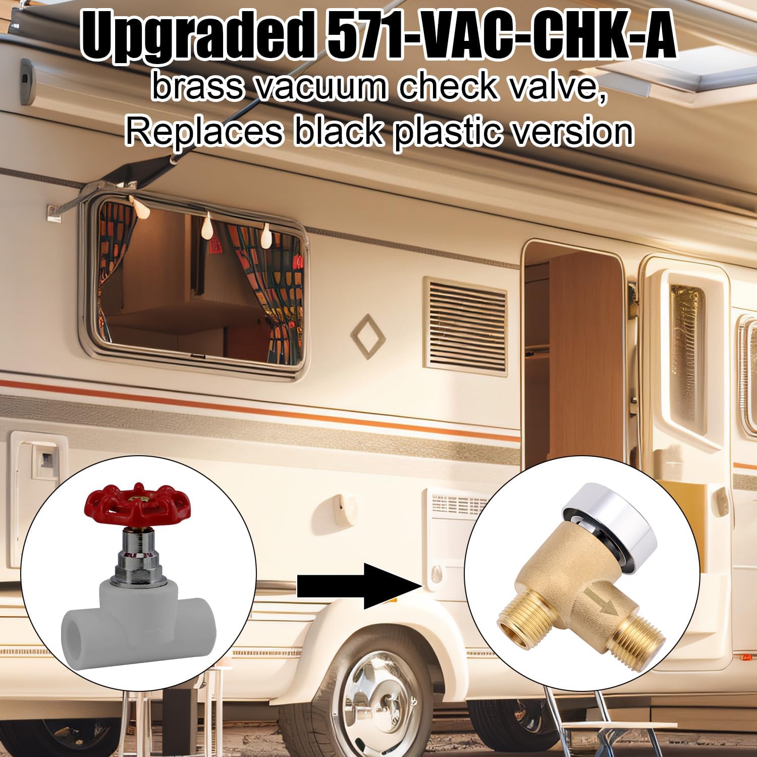 RV Vacuum Breaker Check Valve, Brass Camper Trailer Flusher Check Valve 571-VAC-CHK-A for Leaking RV Vacuum Breaker on Black Tank System RV Water Check Valve for b&b Model 571 Check Valve