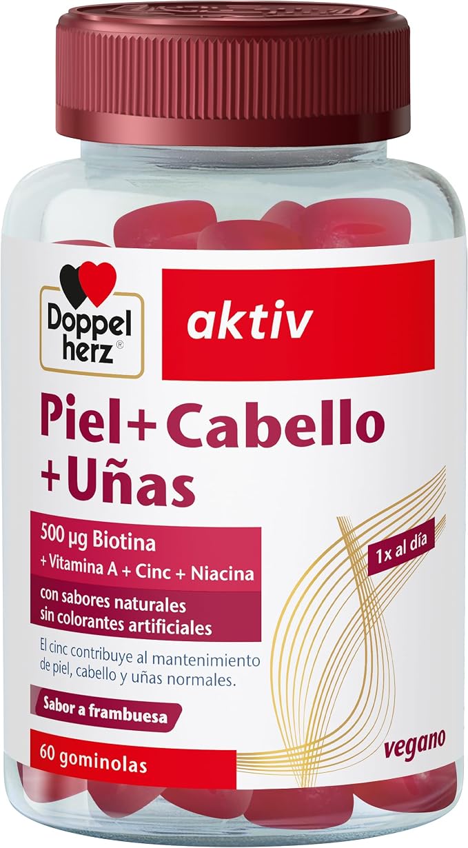 Doppelherz Gominolas Piel+Cabello+Uñas con Biotina, Zinc y Selenio (60 Gomitas Veganas)