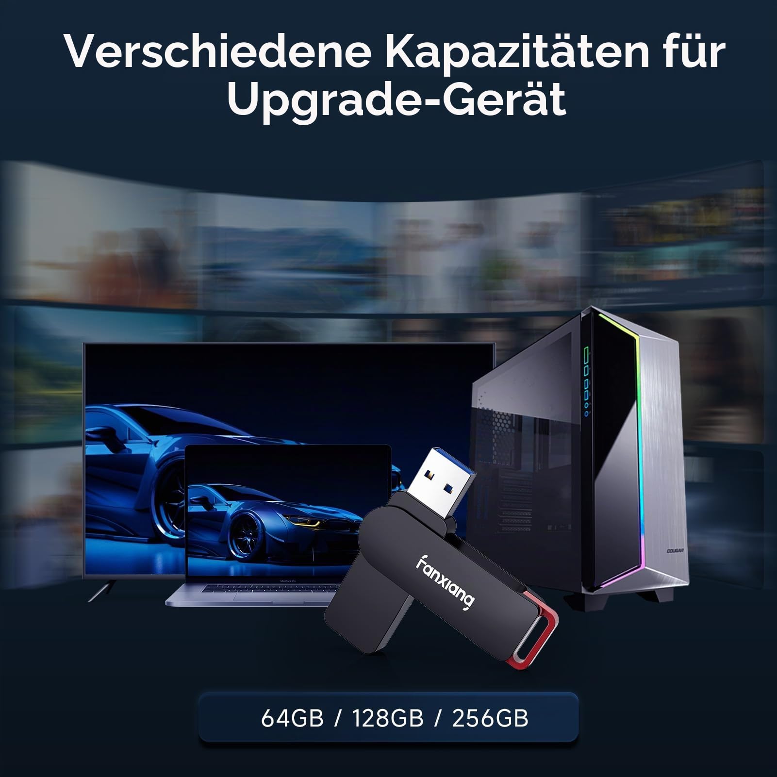 fanxiang USB Stick 3.0 256GB X2 Bis zu 200MB/s, USB 3.2 für Smart-TV, Desktop, Laptops, Car Audio, Drucker, Kopierer und Smart-Lautspreche(F309 256GBx2)