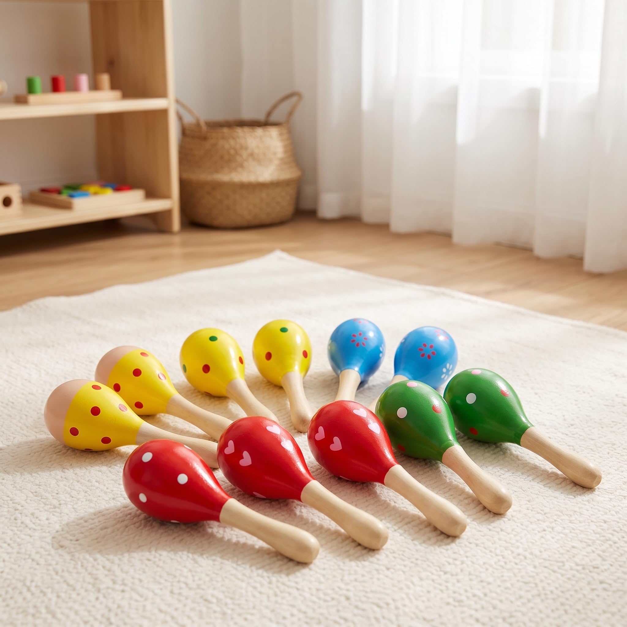 12 Pezzi Maracas Strumento Musicale, 12cm Maracas in Legno per Bambini, Mini Maracas Legno, Shaker Strumenti Musicali per Bambini Adulti