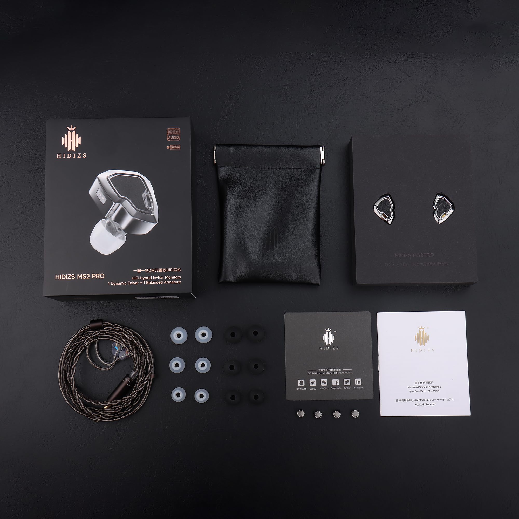 Hidizs MS2 Pro Auriculares In Ear Monitor, 10.2mm Doble Driver Magnético (1DD+1BA) Híbrido, Carcasa Zinc + Cuero Vegano, 6 Estilos de Sonido con Filtros Intercambiables, Cable Desmontable 4.4 mm
