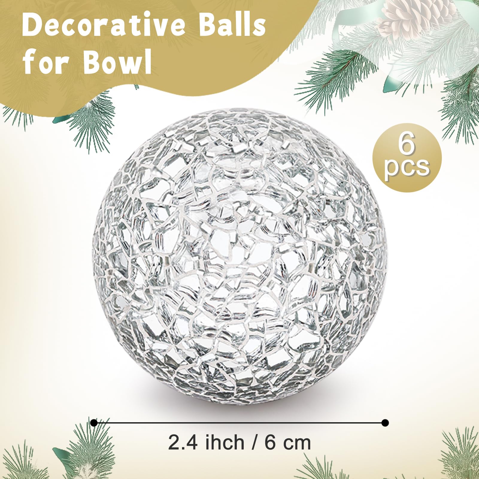 Palline a mosaico in vetro solido 6 pezzi/6 cm sfera in vetro specchio scoppiettante palle tavolino set vasi gruppo decorativo - argento