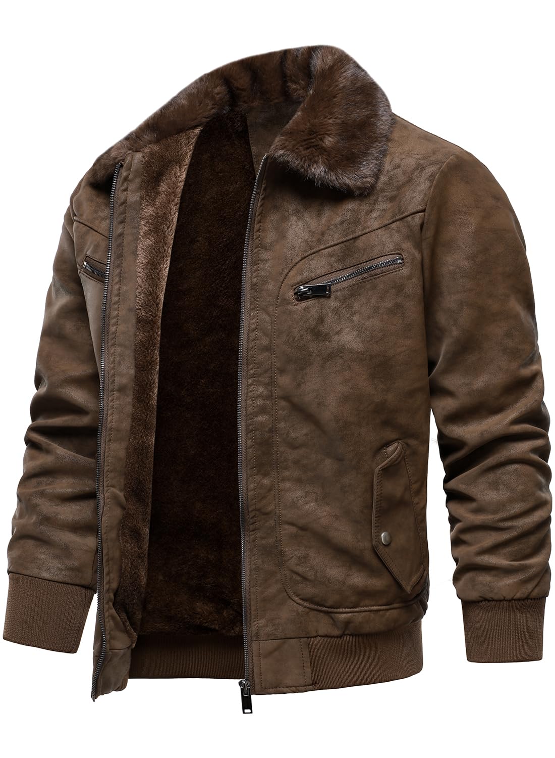HOOD CREW Bomber da uomo in pelliccia sintetica, vintage, invernali, foderati in pile, giacche in pelle