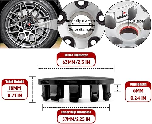 Miniatura 4 de 4 tapas centrales de plástico negro brillante personalizadas de 2.480 in 2.5 pulgadas para ruedas Dodge Ram 1500 2019-2022 6KF18TRMAA
