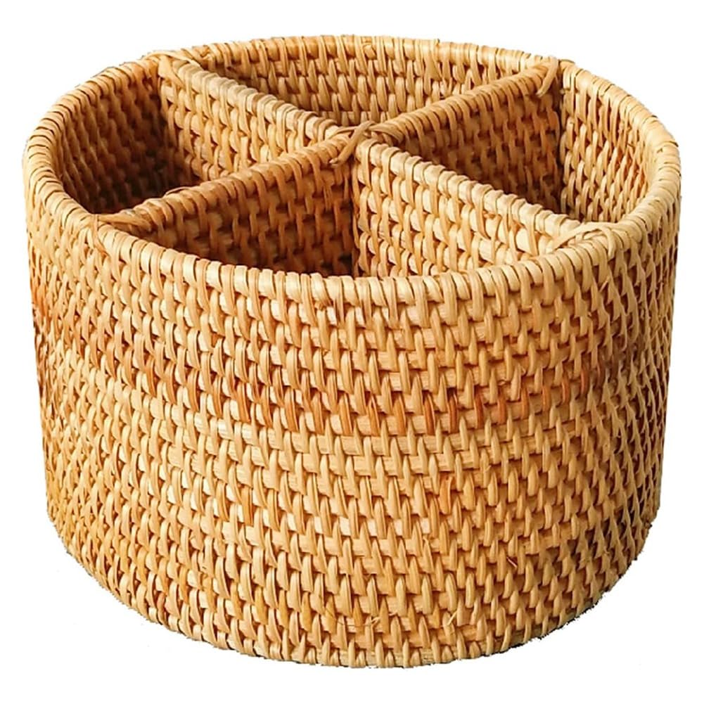 UDSKNV[KSL Rattan Storage Holder 4 Compartments for Cosmetics Organizer Utensils and Seasonings for Party