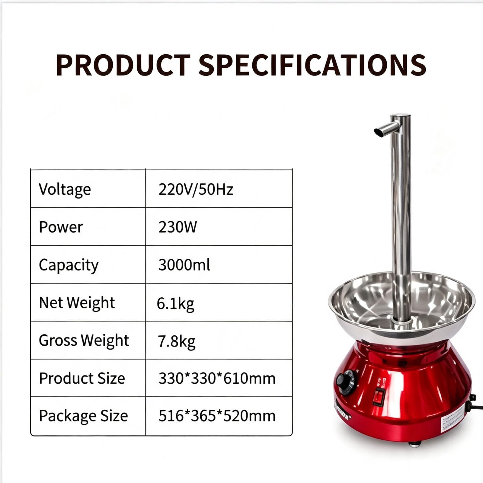 Macchina per Fontana di Cioccolato da 230 W, con Beccuccio A Rubinetto, Temperatura Regolabile, Acciaio Inox, per Dessert, Pasticceria, Feste, Catering