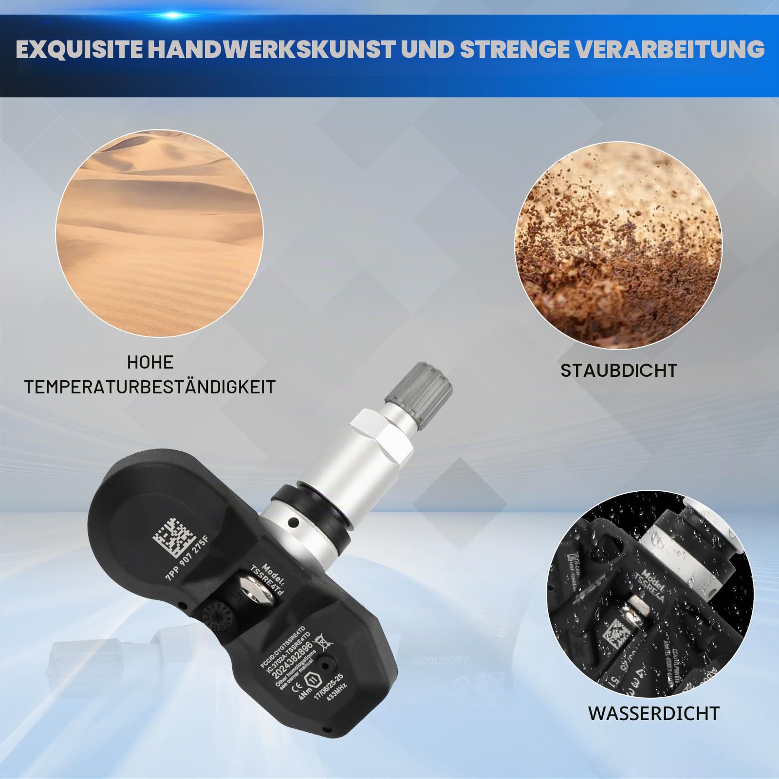 Reifendrucksensor Kompatibel mit Porsche 991 997 981 A-udi | RDKS TPMS Reifendruckkontrolle Sensor Kompatibel mit A-udi A6 A8 Q7 R8 A4 RS4 RS6 7PP907275F 4 Stück